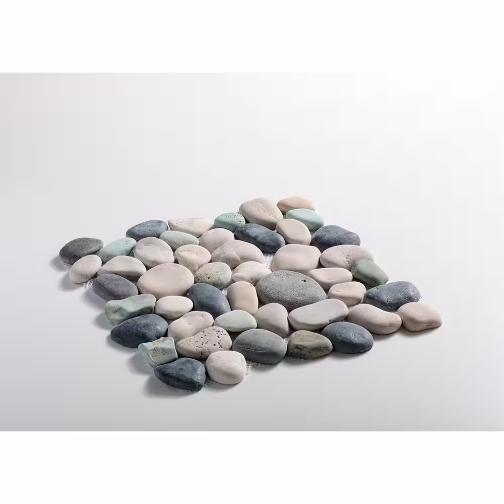 TILE CONNECTION Classic Pebble Tile Black/Green/Tan 11-1/4 in. x 11-1/4 in. x 12.7 mm Mesh-Mounted Mosaic Tile (9.61 sq. ft. / case)