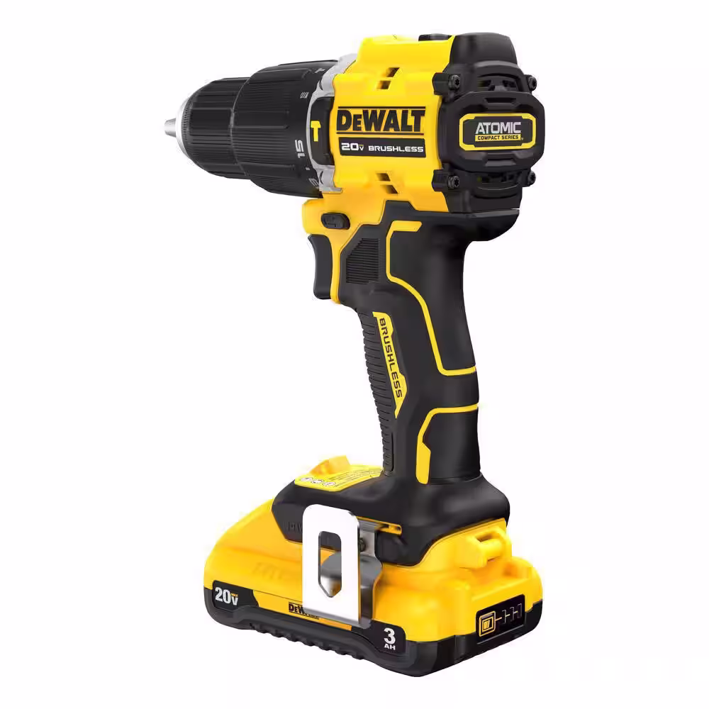 DEWALT ATOMIC 20-Volt Lithium-Ion Cordless 1/2 in. Compact Hammer Drill with 3.0Ah Battery, Charger and Bag