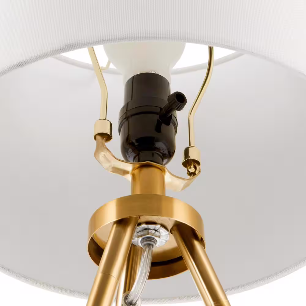 Hampton Bay Quinby 22 in. Gold Tripod Table Lamp with White Fabric Shade