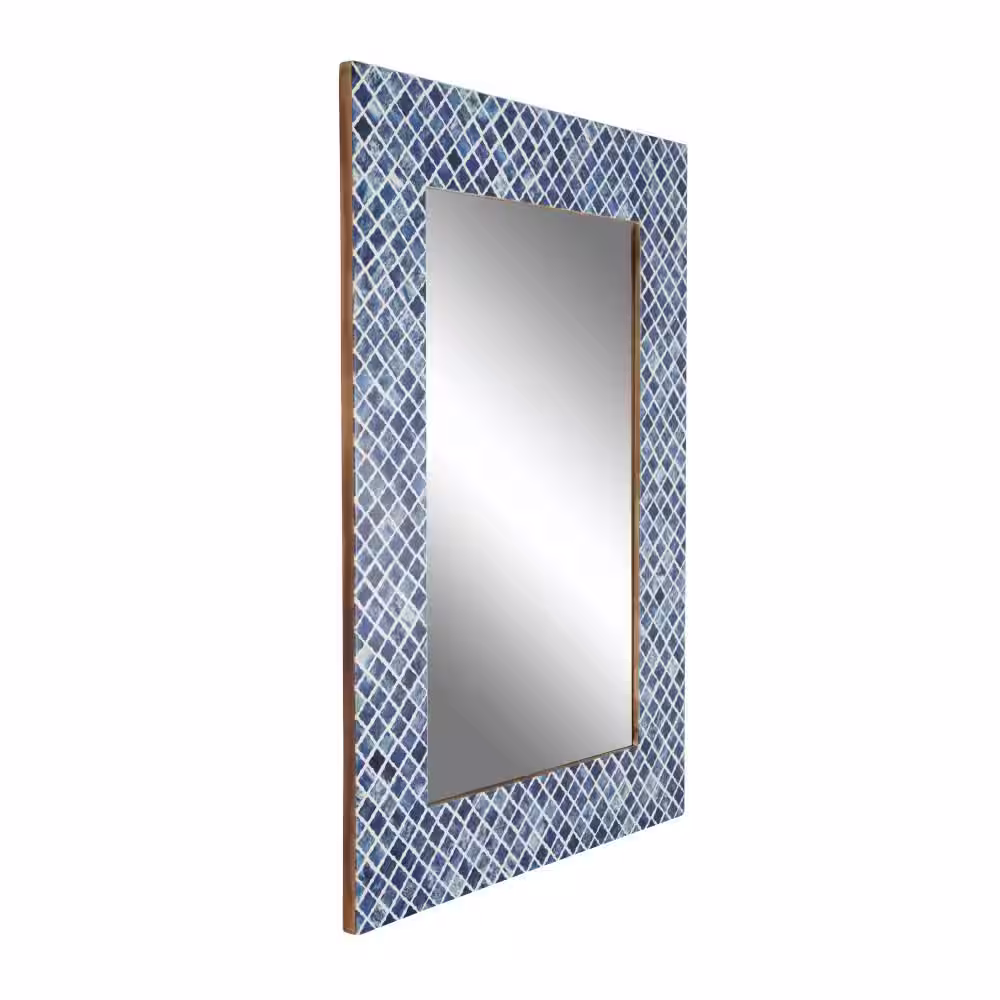 Litton Lane 36 in. x 26 in. Quatrefoil Rectangle Framed Blue Wall Mirror with Bone Inlay