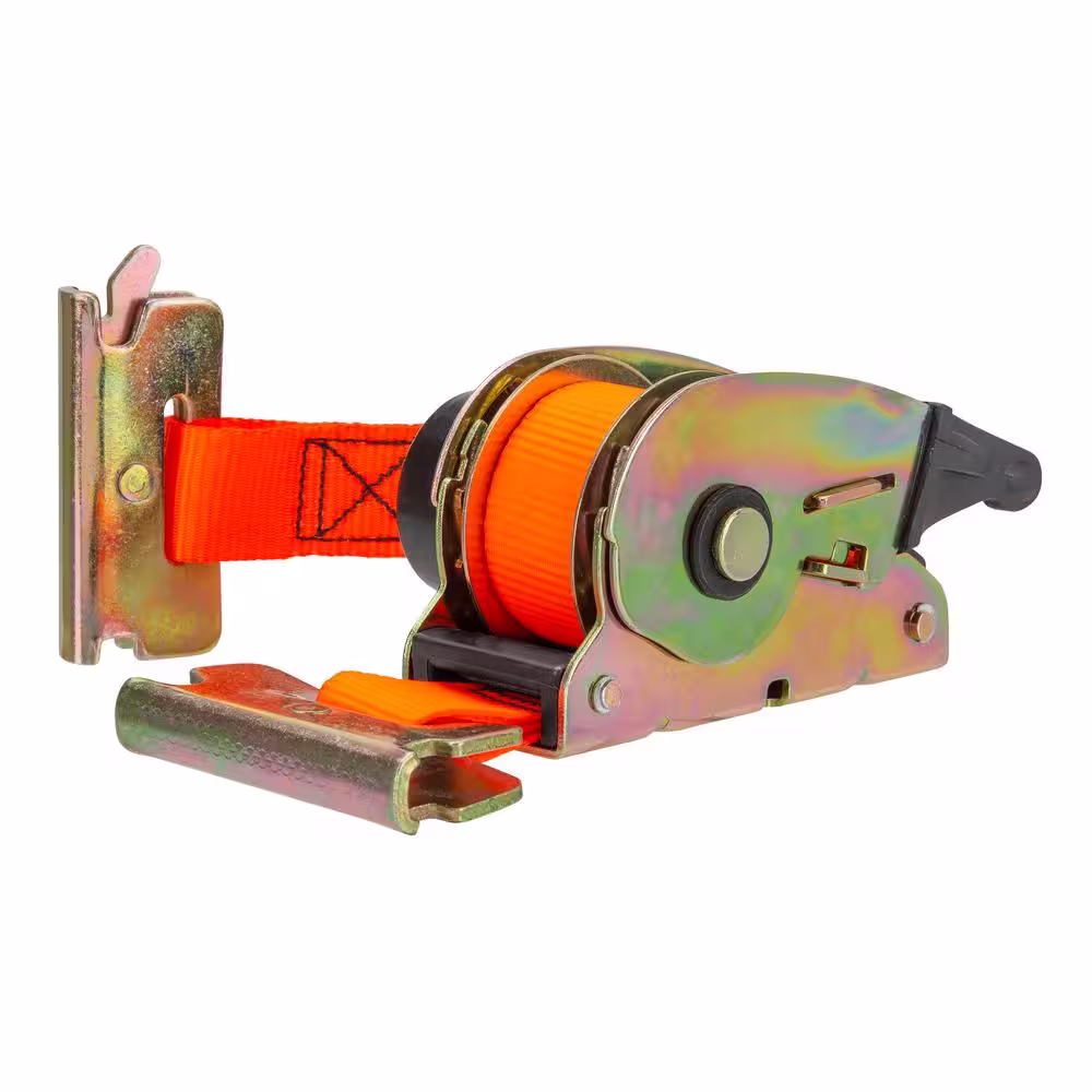 CargoSmart 6 ft. Orange Retractable Ratchet Tie Down Strap for E-Track and X-Track, 500 lb. Safe Work Load - 2 pack