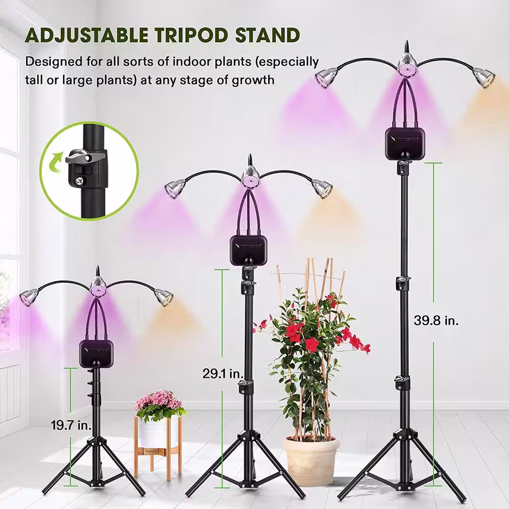 VIVOSUN Adjustable Tri-Head 60-Watt Full Spectrum LED Grow Light with Stand