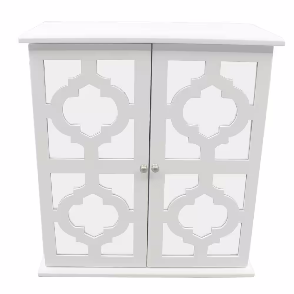 None Modern Mirrored Door White Jewelry Box