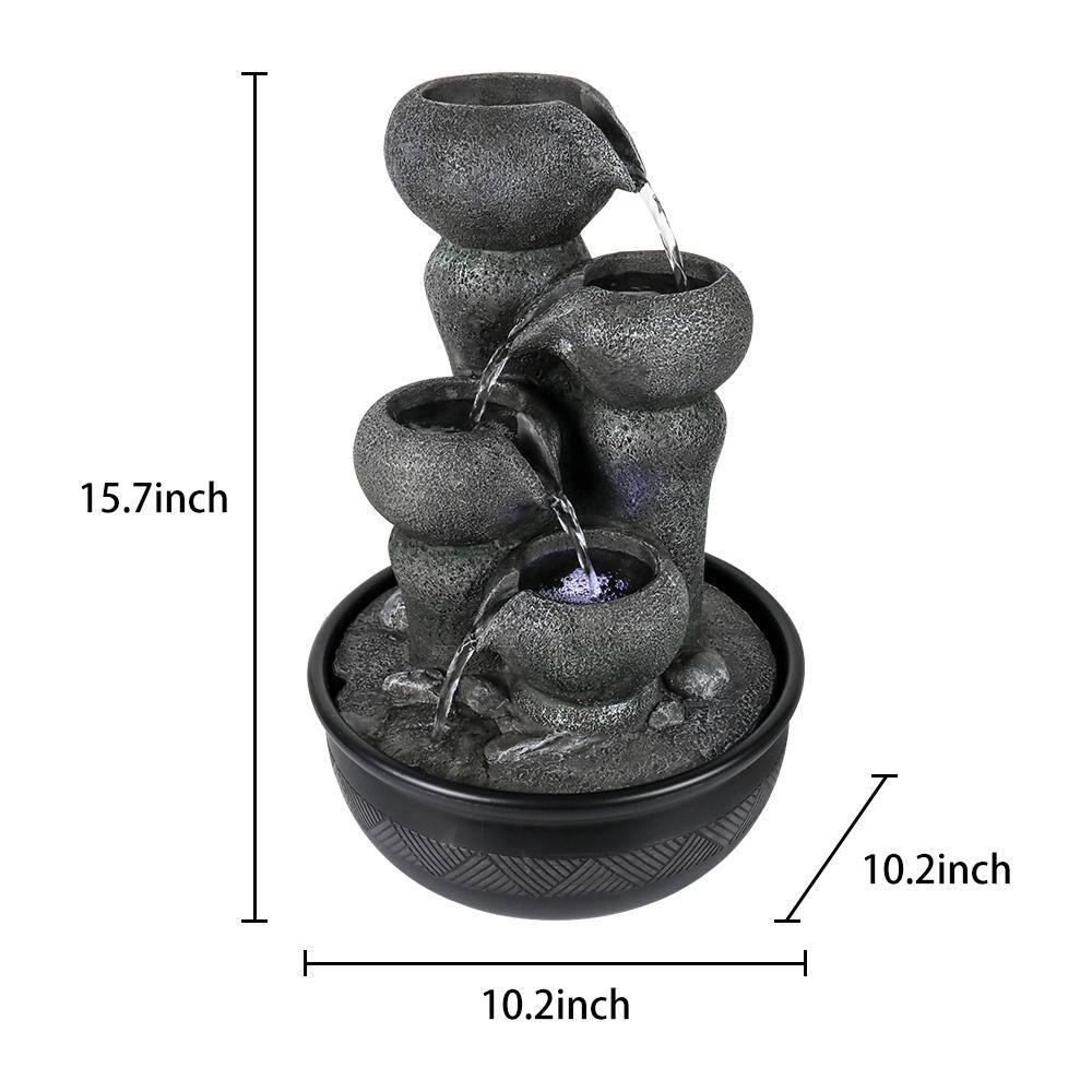 None 15.7 in. H Indoor Tabletop Water Fountain with Led Lights and Pump, Gray
