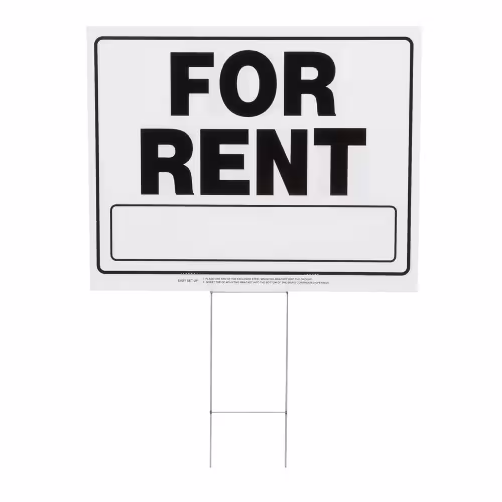 Everbilt 20 in. x 24 in. Corrugated Plastic for Rent Sign