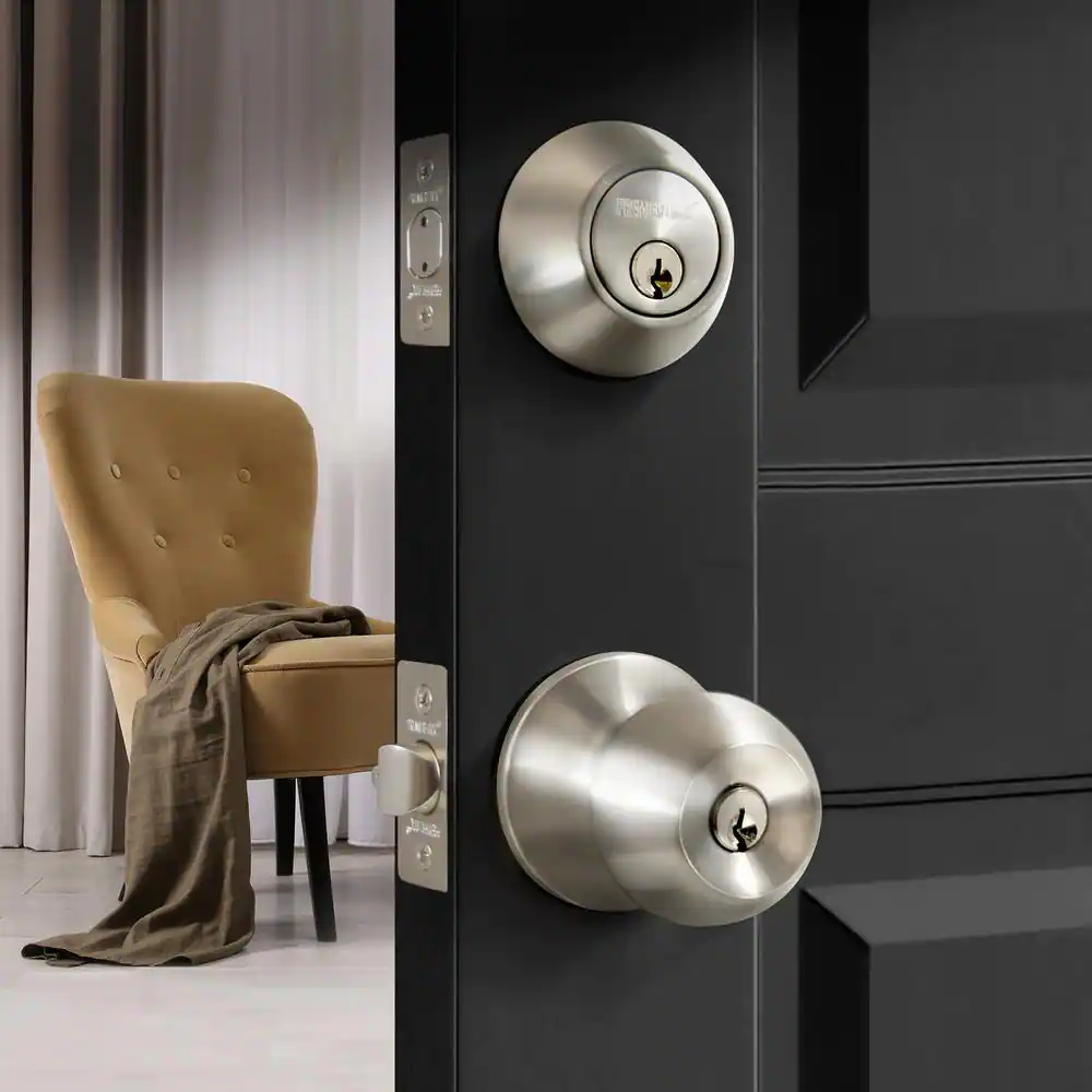 Premier Lock Stainless Steel Entry Door Knob Combo Lock Set with Deadbolt and Total 12 Keys, Keyed Alike (2-Pack)
