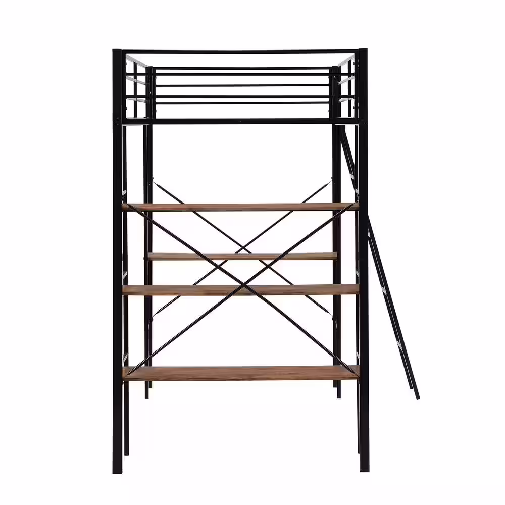 Harper & Bright Designs Black Metal Twin Size Loft Bed with Shelves and Desk