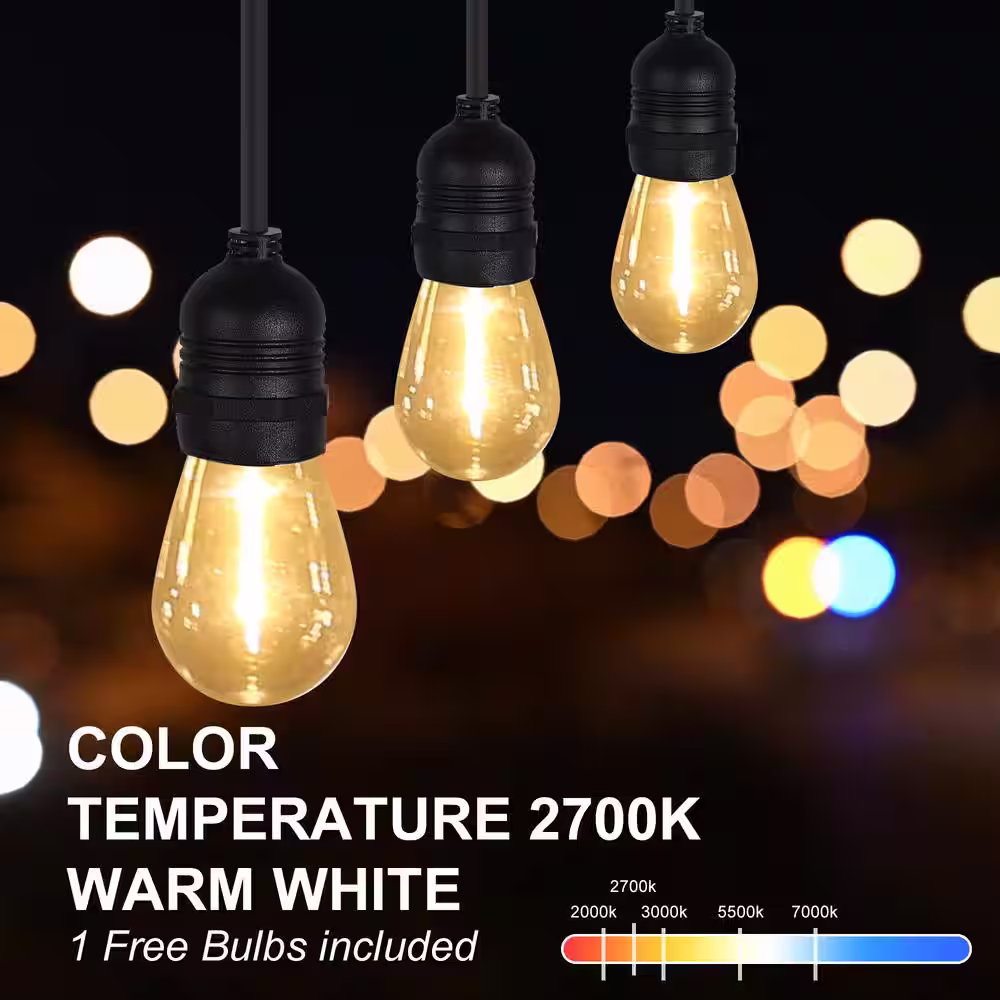 YANSUN 10-Light 32.8 ft. Outdoor Hardwired with S14 LED Light Bulbs Edison String-Light