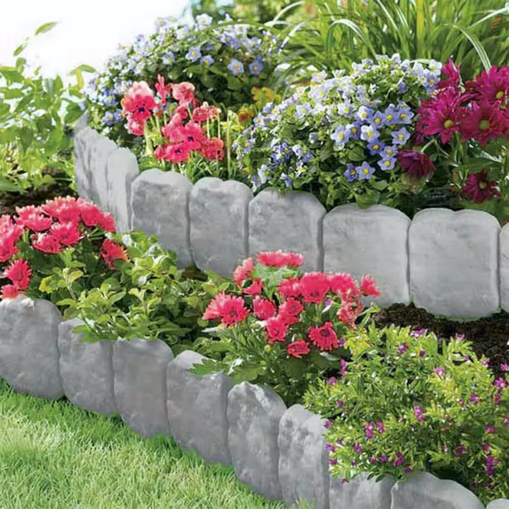 None Cobbled Stone Effect Gray Plastic Garden Lawn Border Edging (20-Pack)