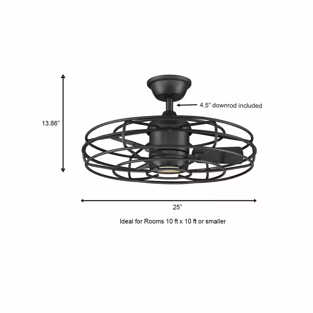 Home Decorators Collection Heritage Point 25 in. Integrated LED Indoor/Covered Outdoor Matte Black Ceiling Fan with Light and Remote Control