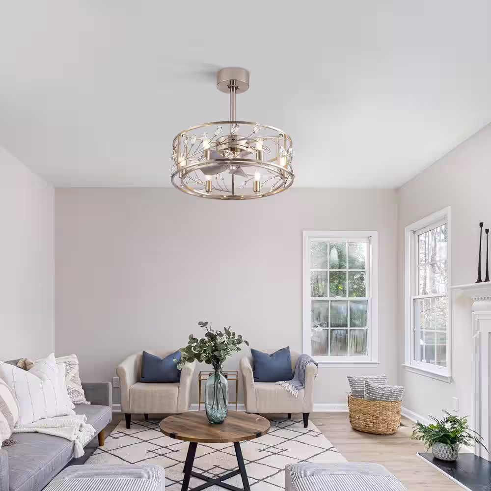 Breezary Fairy 20 in. Indoor Satin Nickel Chandelier Ceiling Fan with Light Kit and Remote Control Included
