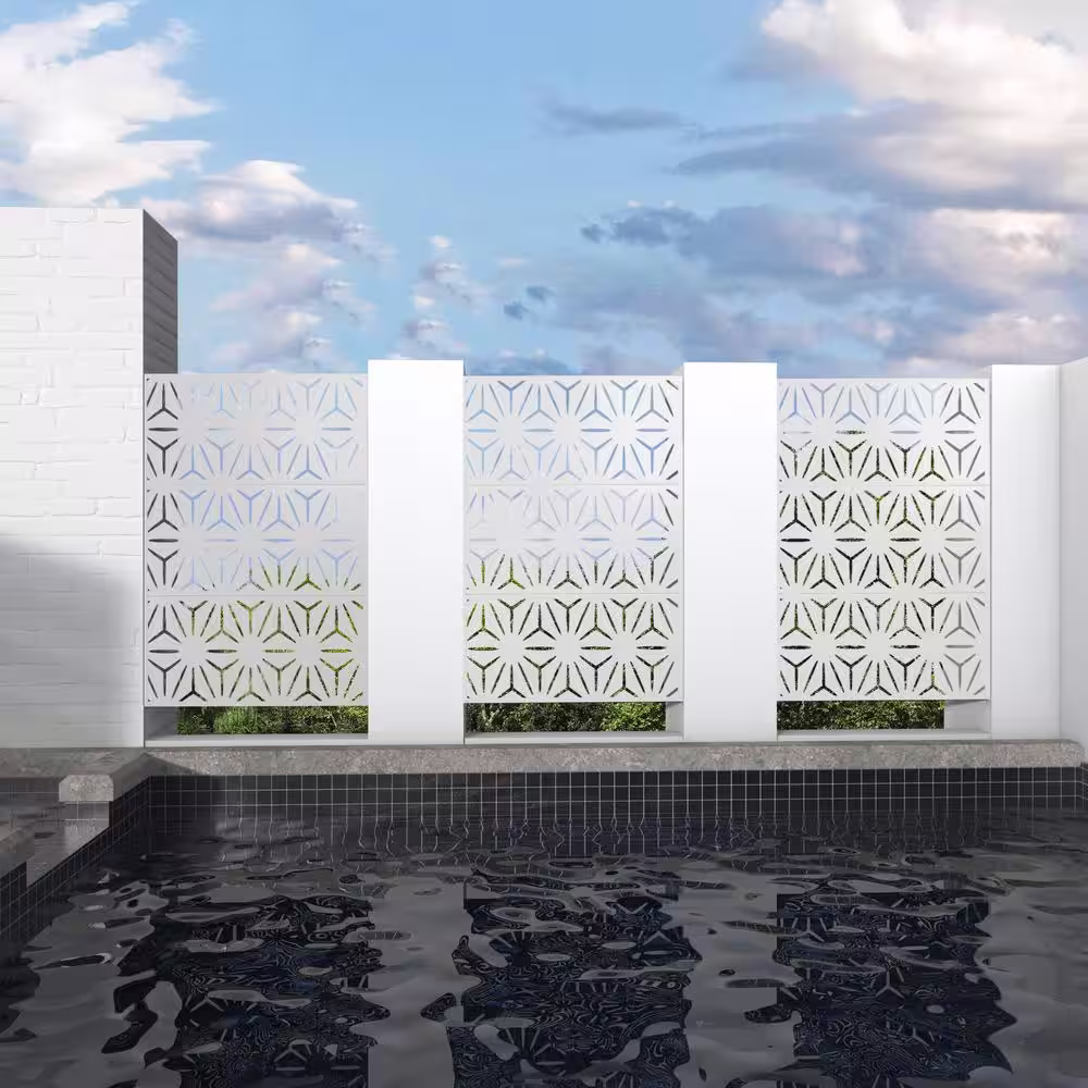 None 75 x 48 in. White Modern Outdoor Screen Privacy Screen with Star Patterns Wall Decal