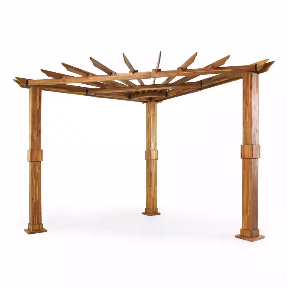 Noble House Larimore 10 ft. x 10 ft. Acacia Wood Triangle Pergola