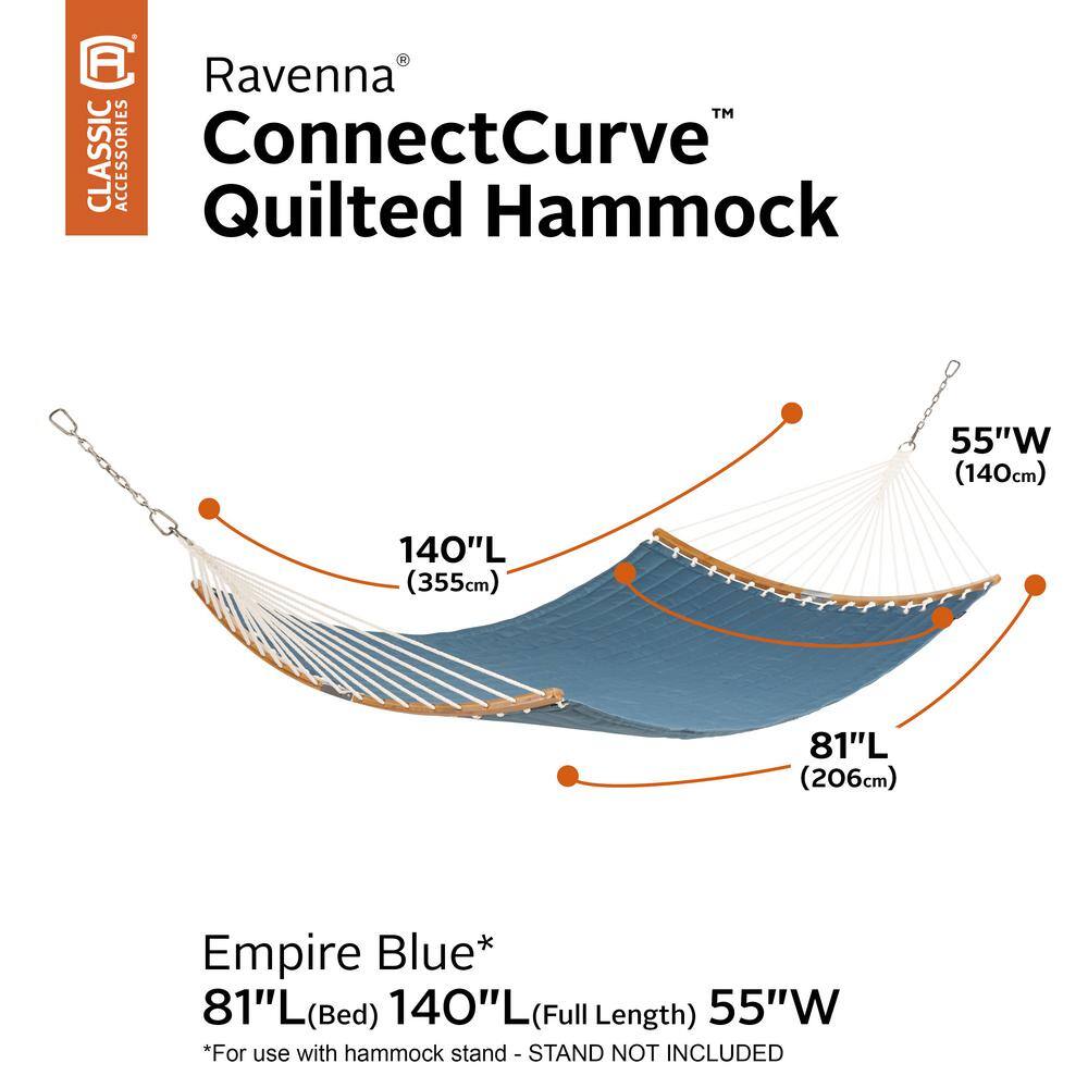 Classic Accessories Ravenna ConnectCurve 81 In. L x 55 In. W Quilted Double Hammock Bed in Empire Blue