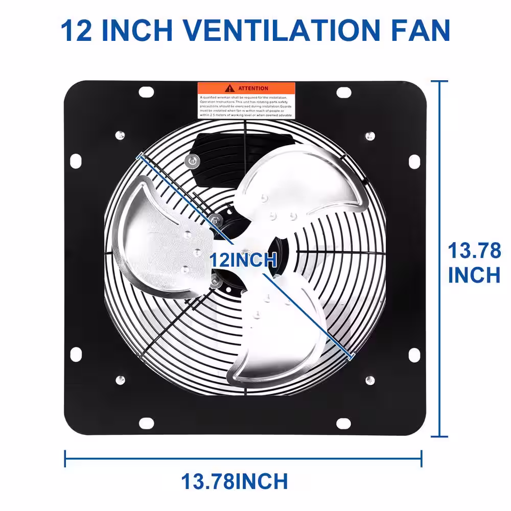 Aoibox 12 Inch Exhaust Fan Aluminum, High-Speed 1300RPM, 1-Pack