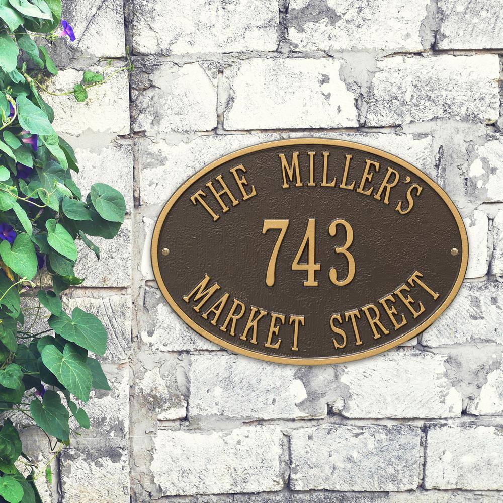 Whitehall Products Hawthorne Standard Oval Bronze/Gold Wall 3-Line Address Plaque