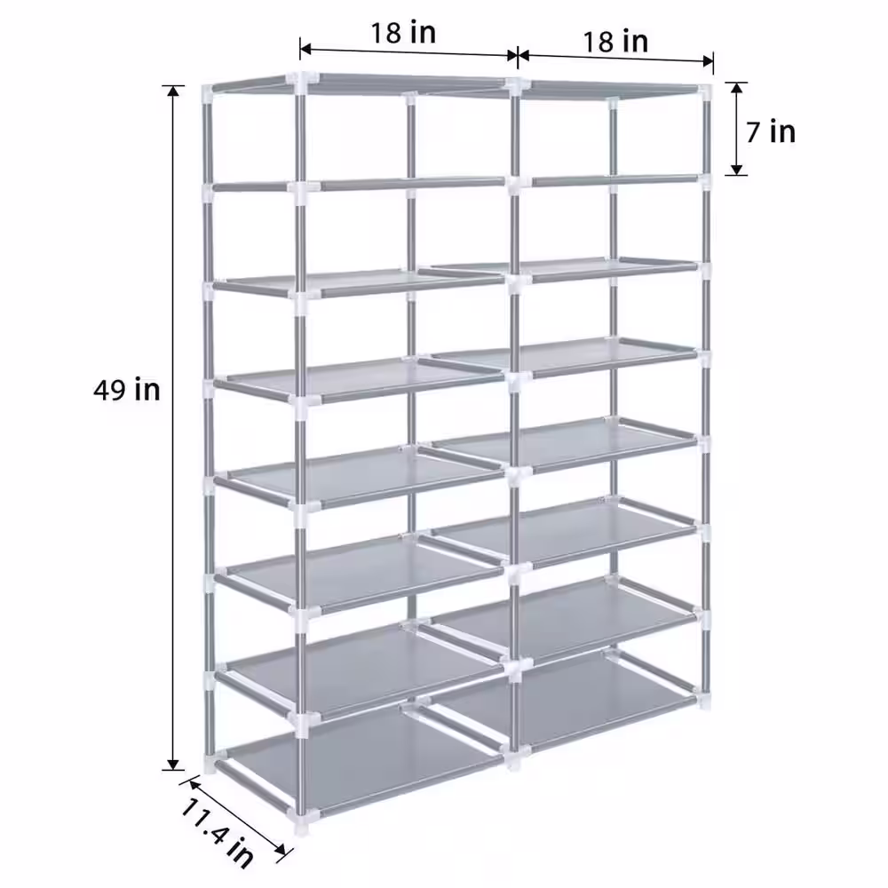 None 49 in. H 28-Pair Gray Metal 7-Tiers Shoe Rack