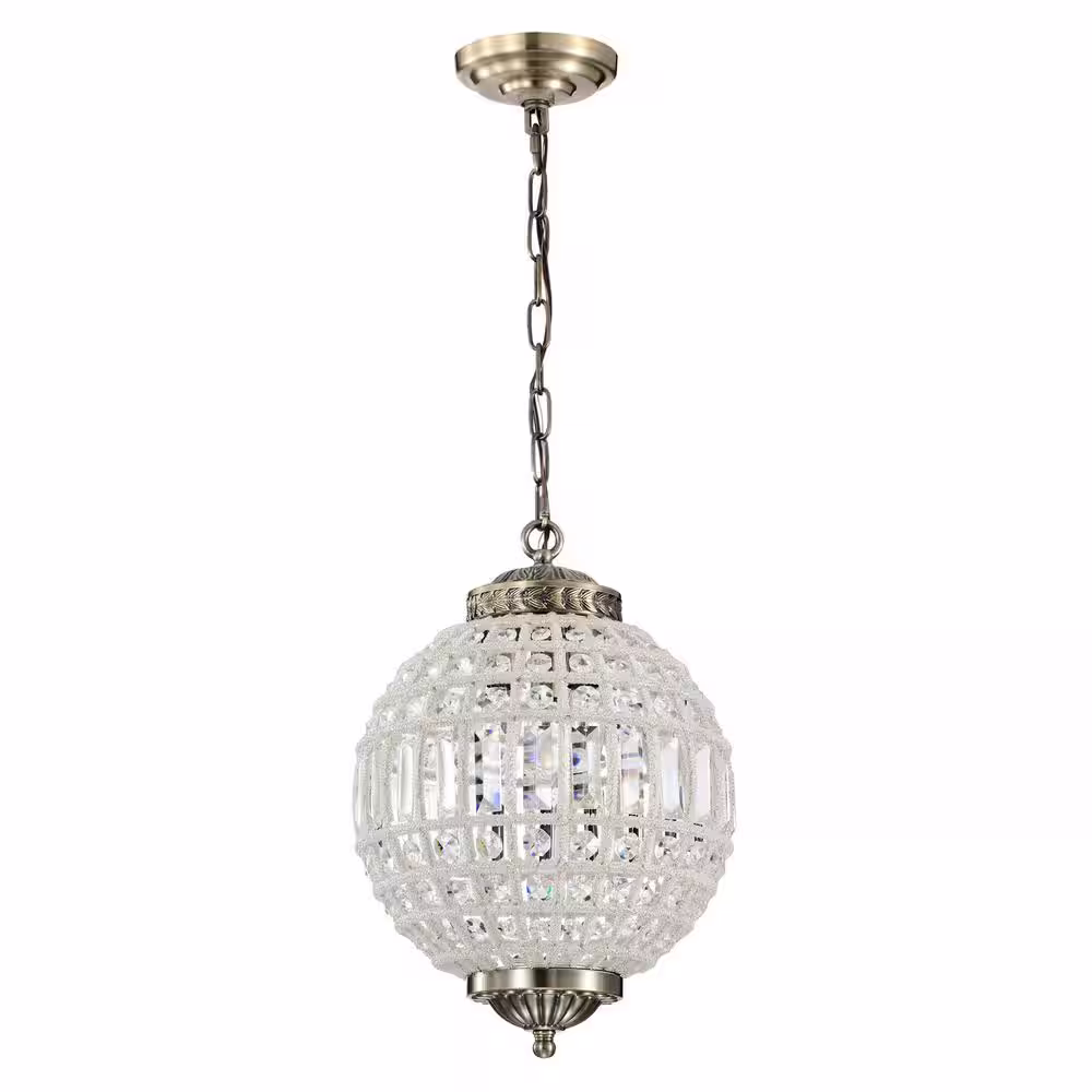 WAREHOUSE OF TIFFANY Gaskara 3-Light Crystal Antique Gold Pendant