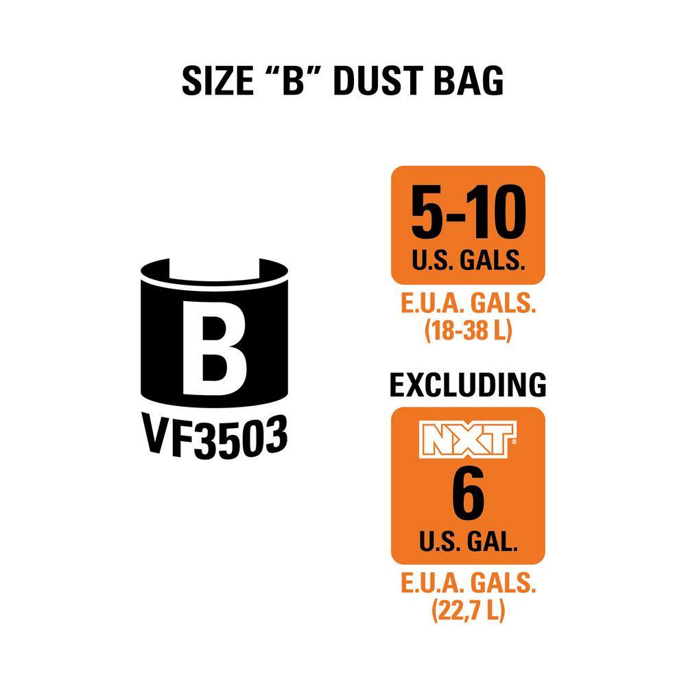 RIDGID High-Eff. Wet/Dry Vac Dust Bags for 5-8 Gal. Shop-Vac Brand Vacs, 5-10 Gal. RIDGID Vacs, except HD0600, Size B (24-Pack)