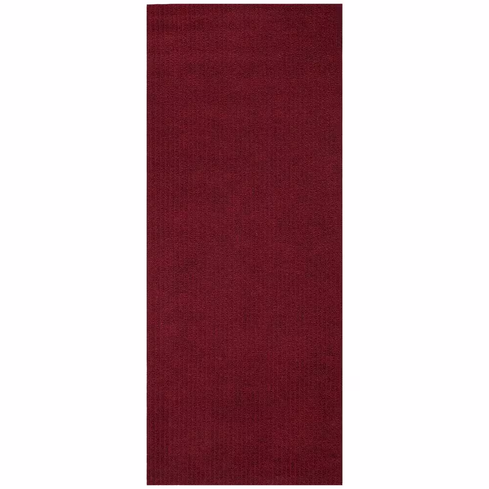 Sweet Home Stores Ribbed Waterproof Non-Slip Rubber Back Solid Runner Rug 2 ft. W x 4 ft. L Red Polyester Garage Flooring