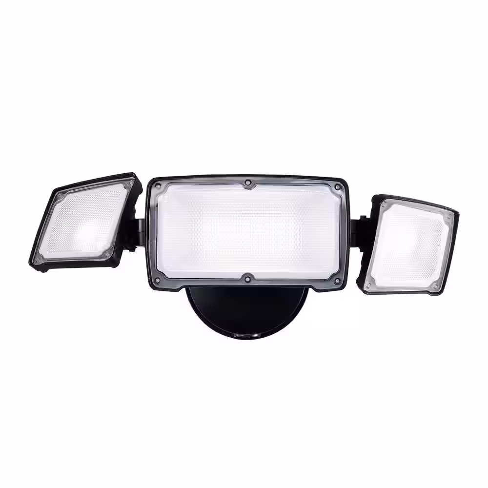 AWSENS 3-Light Black Outdoor Integrated LED Security Flood Light Wall or Eave Mount Flood Light