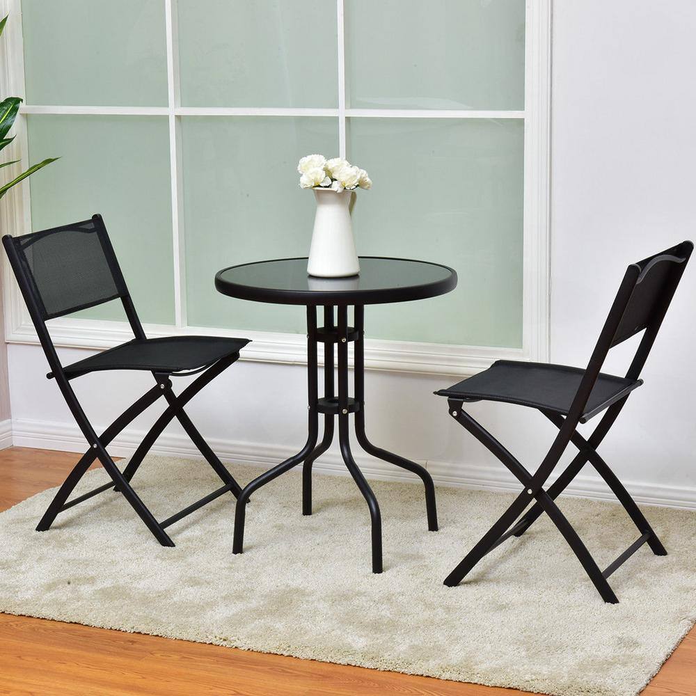 Boyel Living 3-Pieces Black Outdoor Patio Folding Table and Chairs Set Bistro Table Chairs Set