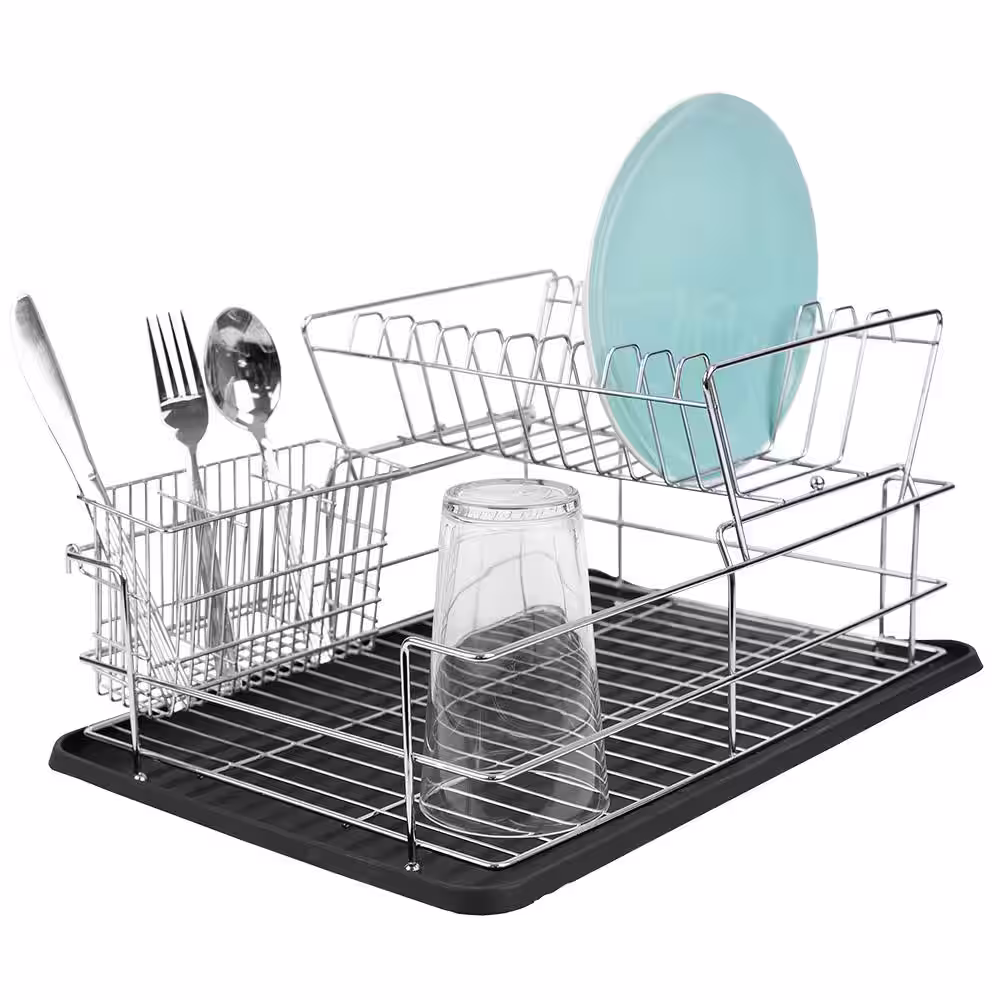 None Deluxe Black 2-Tier Dish Rack