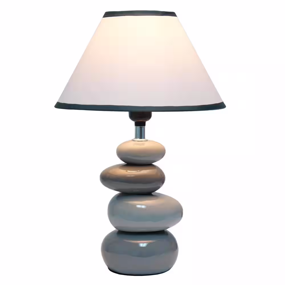 Simple Designs 15 in. Shades of Gray Ceramic Stone Table Lamp with Shade