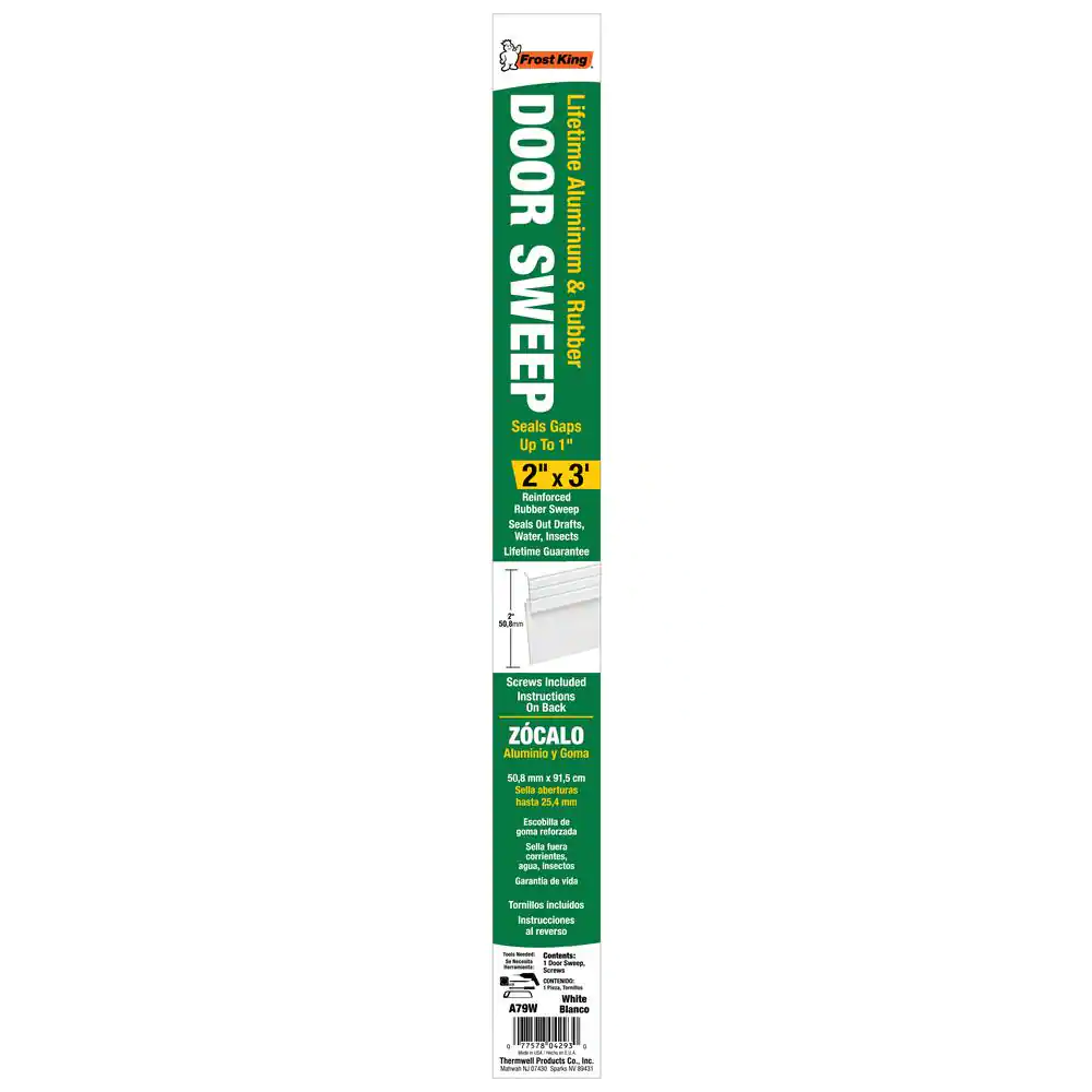 Frost King 2 in. x 36 in. White Premium and Reinforced Rubber Door Sweep Weatherstrip