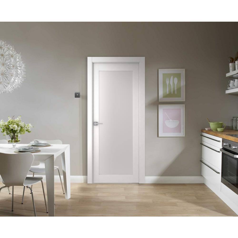 Belldinni Smart Pro 207 24 in. x 80 in. No Bore Full Lite Frosted Glass Polar White Wood Ð¡omposite Interior Door Slab
