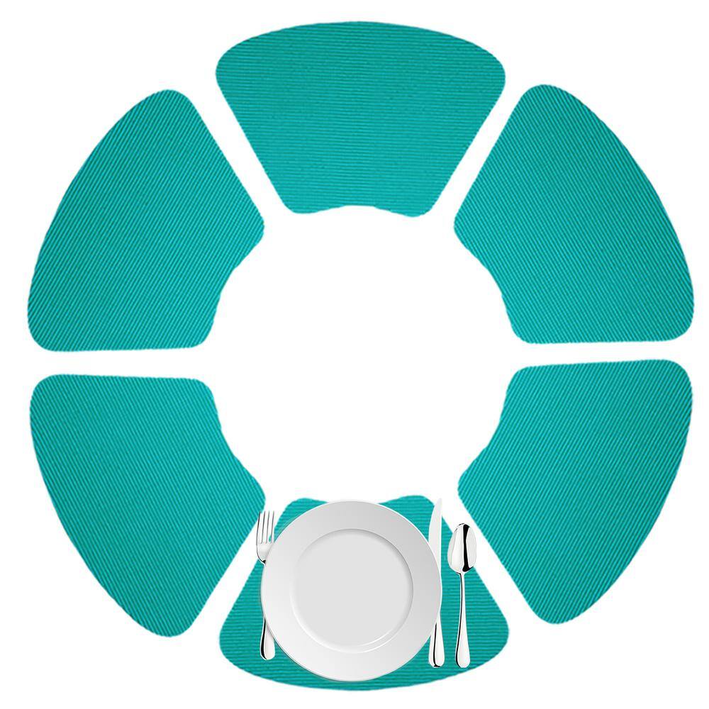 Kraftware Fishnet 19 in. x 13 in. Teal PVC Covered Jute Wedge Placemat (Set of 6)