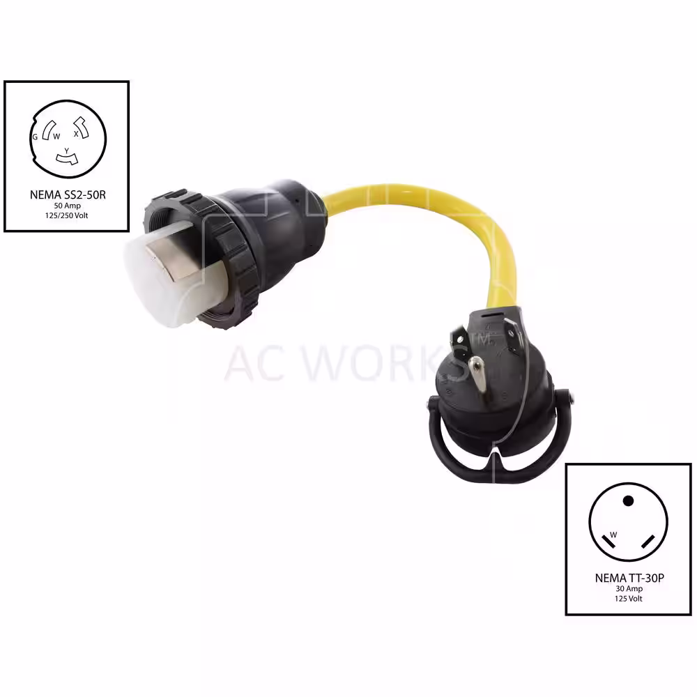 AC WORKS AC Connectors 1.5 ft. 10/3 RV 30 Amp TT-30P Plug to SS2-50R RV/Marine 50 Amp Detachable Inlet Adapter