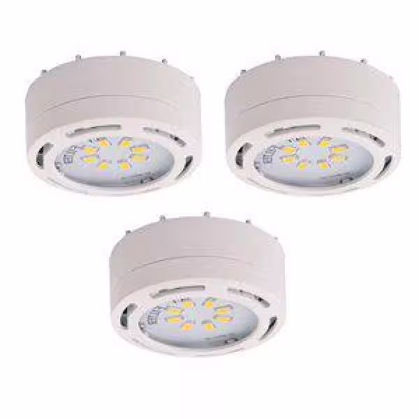 AMAX LIGHTING LED White Puck Light with Power Cord (3-Pack)