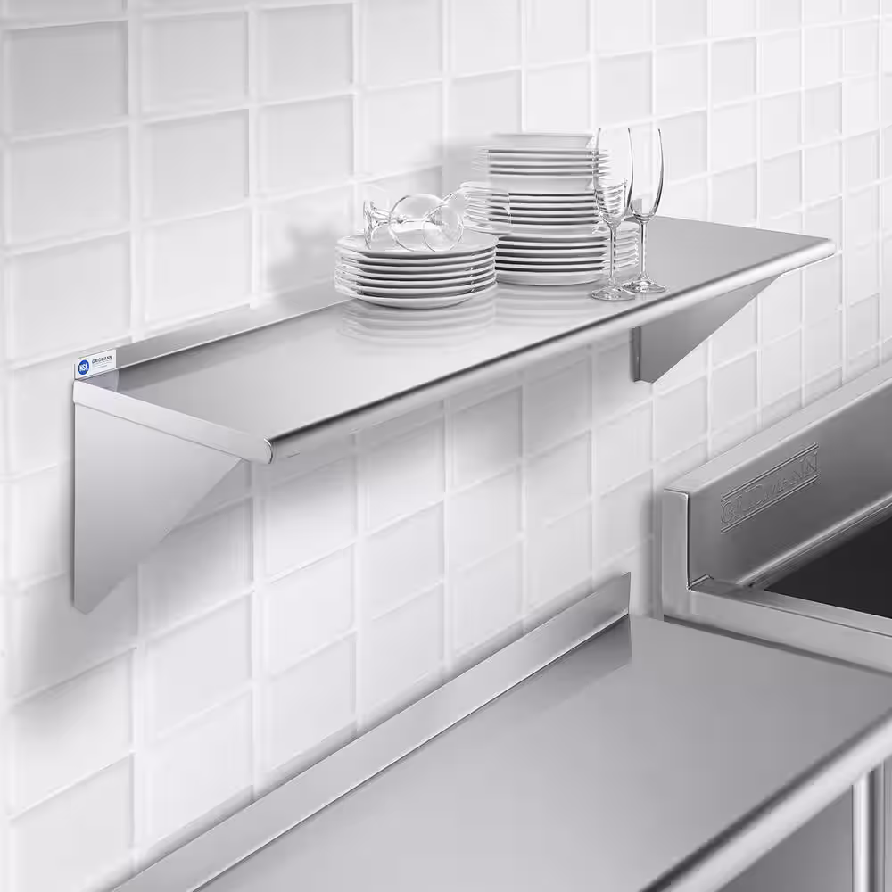 GRIDMANN 12 in. x 60 in. x 18.5 in. Stainless Steel Wall-Mount Garage Wall Shelf with Brackets