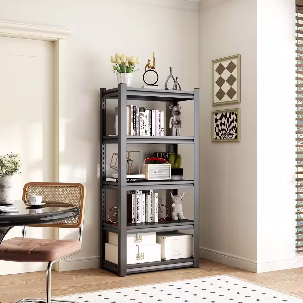 Amucolo Black 5-Tier Adjustable Heavy Duty Metal Shelving Unit Shelving Utility Rack 31.5 in. W x 15.75 in. D x 63 in. H