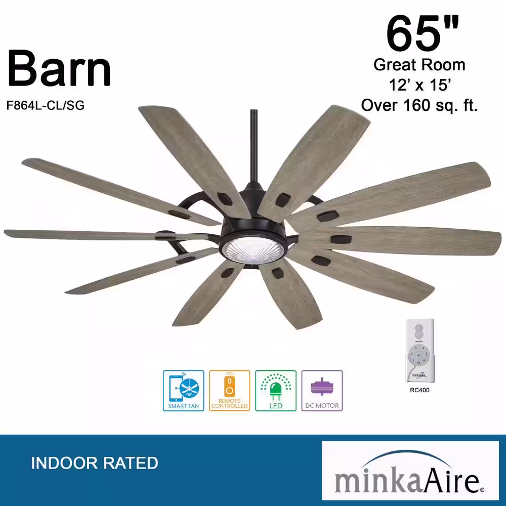 MINKA-AIRE Barn 65 in. Integrated LED Indoor Coal Black Smart Ceiling Fan with Light and Remote Control