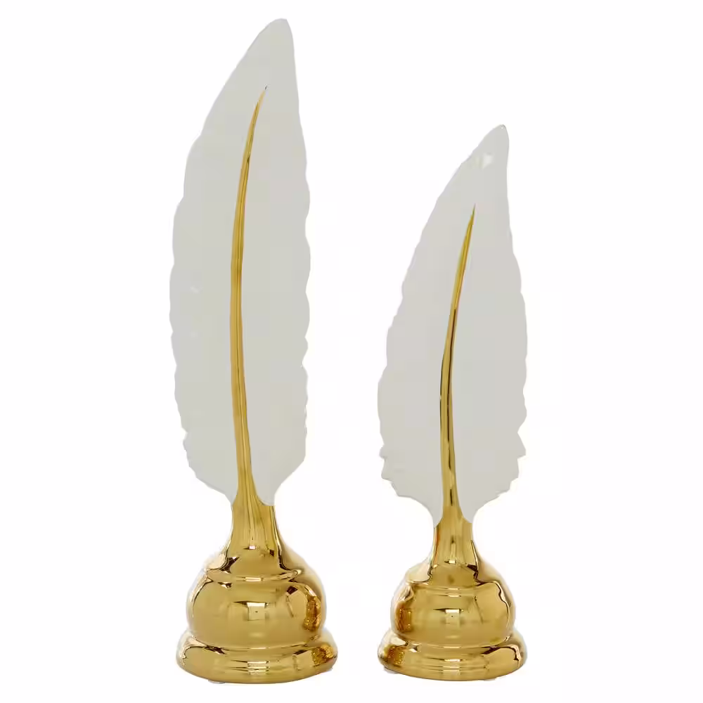 CosmoLiving by Cosmopolitan Gold Ceramic Feathers Bird Sculpture (Set of 2)