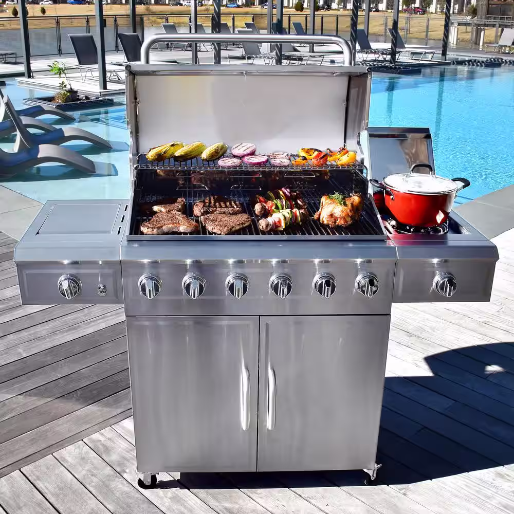 3 Embers 6 Burner Stainless Steel Dual Fuel Propane Gas Grill