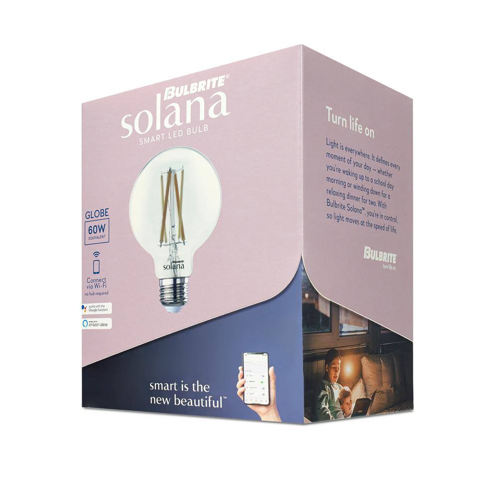 Bulbrite 60 Watt Equivalent G25 with Medium Screw Base E26 in Clear Finish Dimmable 2200-6500K Solana WIFI LED Light Bulb 2-Pack