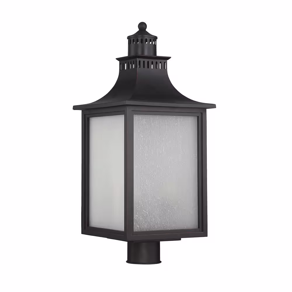 Savoy House Monte Grande 10 in. W x 23.75 in. H 3-Light English Bronze Hardwired Outdoor Deck Post Light with Seeded Glass Panes