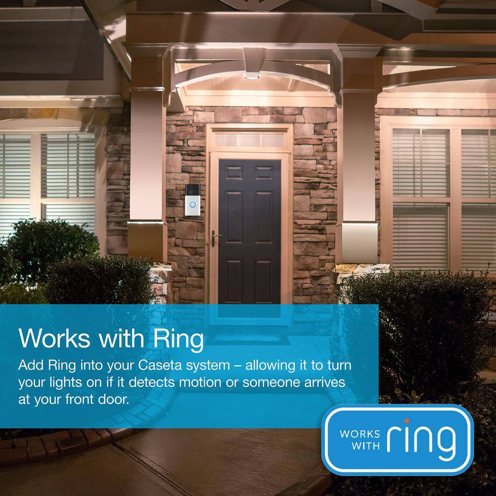 Lutron Caseta Smart Switch (2 Count, Neutral Req.) Kit w/Ring 1080p Smart Doorbell, Satin Nickel (2020 Ver.) (PRBDG-PKG2WS-WH)