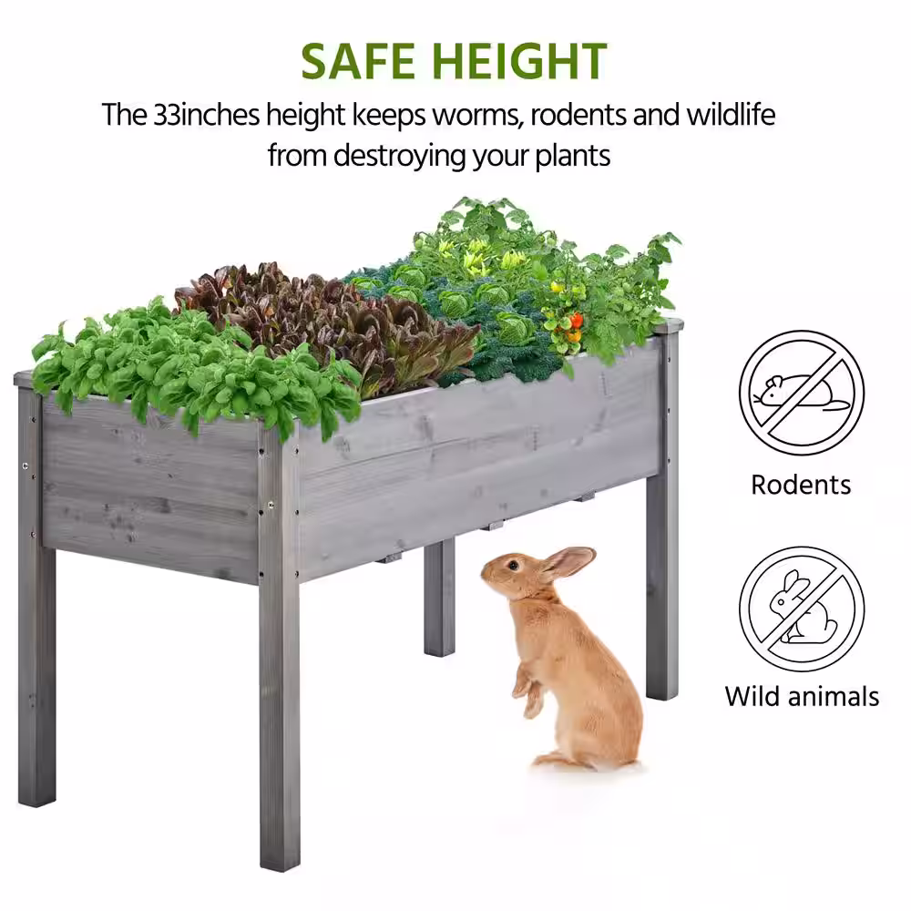 None 47.5 in. L x 23.5 in. W x 30 in. H Fir Wood Elevated Planter Raised Bed for Backyard