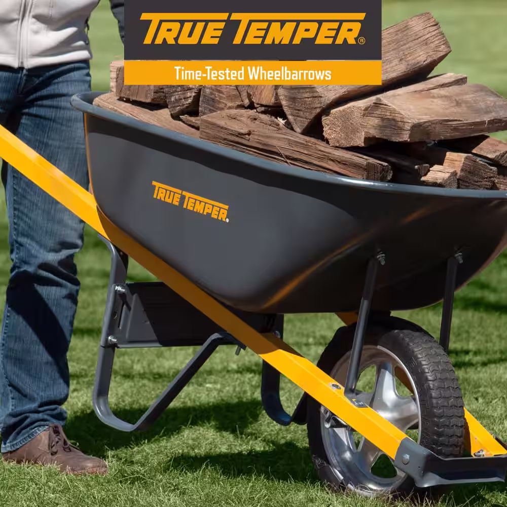True Temper 6 cu. ft. Wheelbarrow with Steel Handles and Flat Free Tire (Pack of 2)