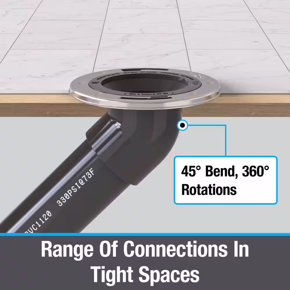 Oatey 4 in. ABS Open Spigot Toilet Flange with 45Â° Angle and Stainless Steel Ring