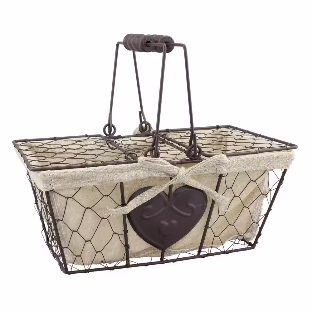 Stonebriar Collection 10 in. x 5 in. Metal Basket with Heart Shaped Details and Lid with Handles