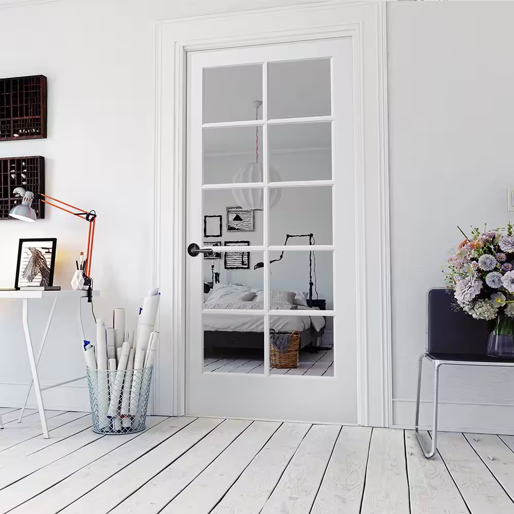 Builders Choice 30 in. x 80 in. Solid Core 10 Lite Clear Glass White Primed Wood Interior Door Slab