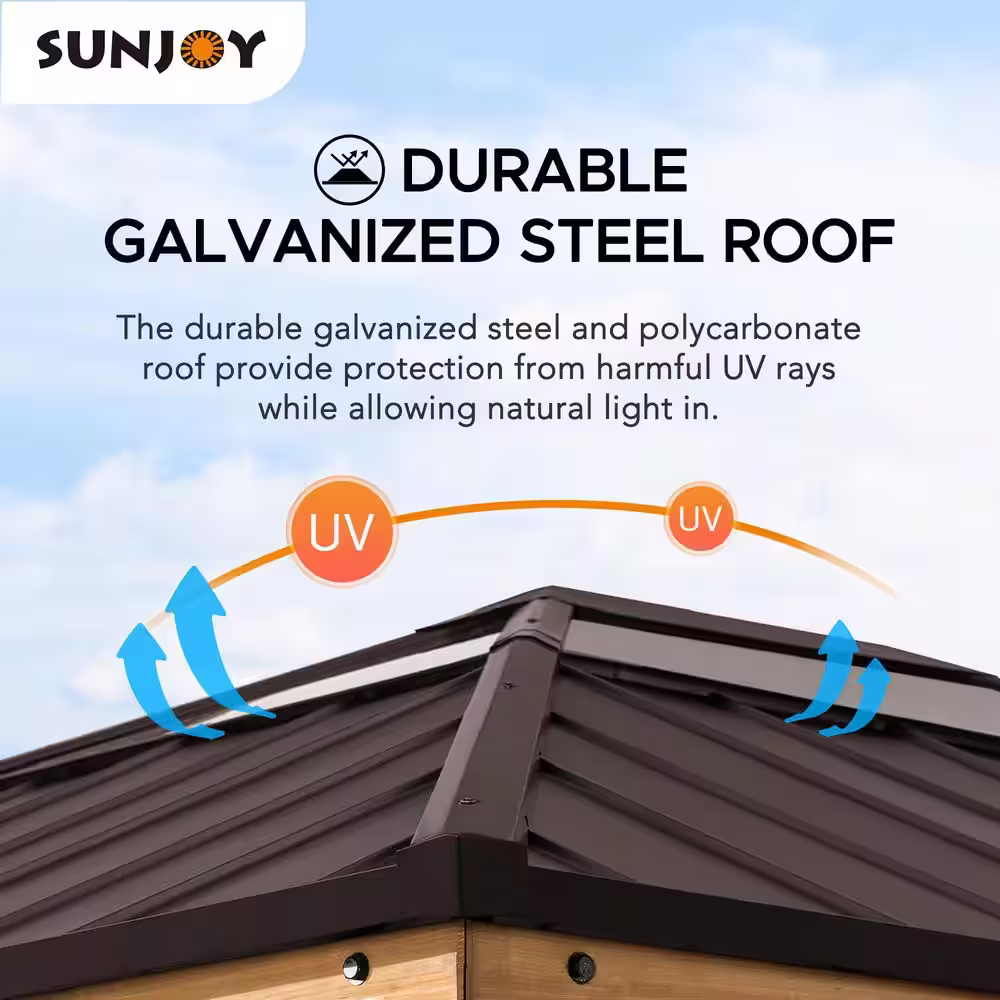 Sunjoy Imani 11 ft. x 13 ft. Cedar Framed Gazebo with Brown Steel and Polycarbonate Hip Roof Hardtop