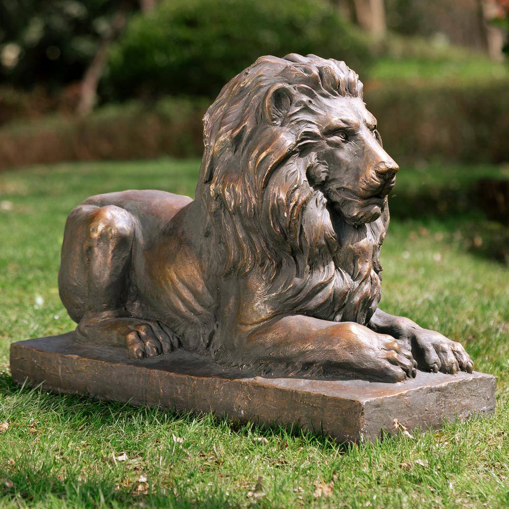 Glitzhome 21.75 in. L MGO Lying Guardian Lion Garden Statue