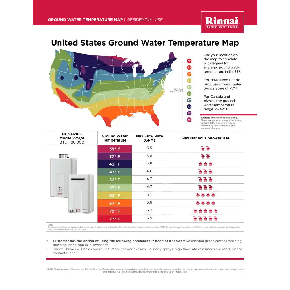Rinnai High Efficiency 7.5 GPM Residential 180,000 BTU Natural Gas Interior Tankless Water Heater