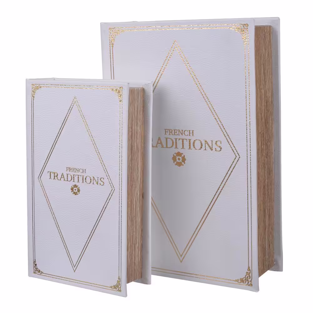 A & B Home White, Gold Wood Box